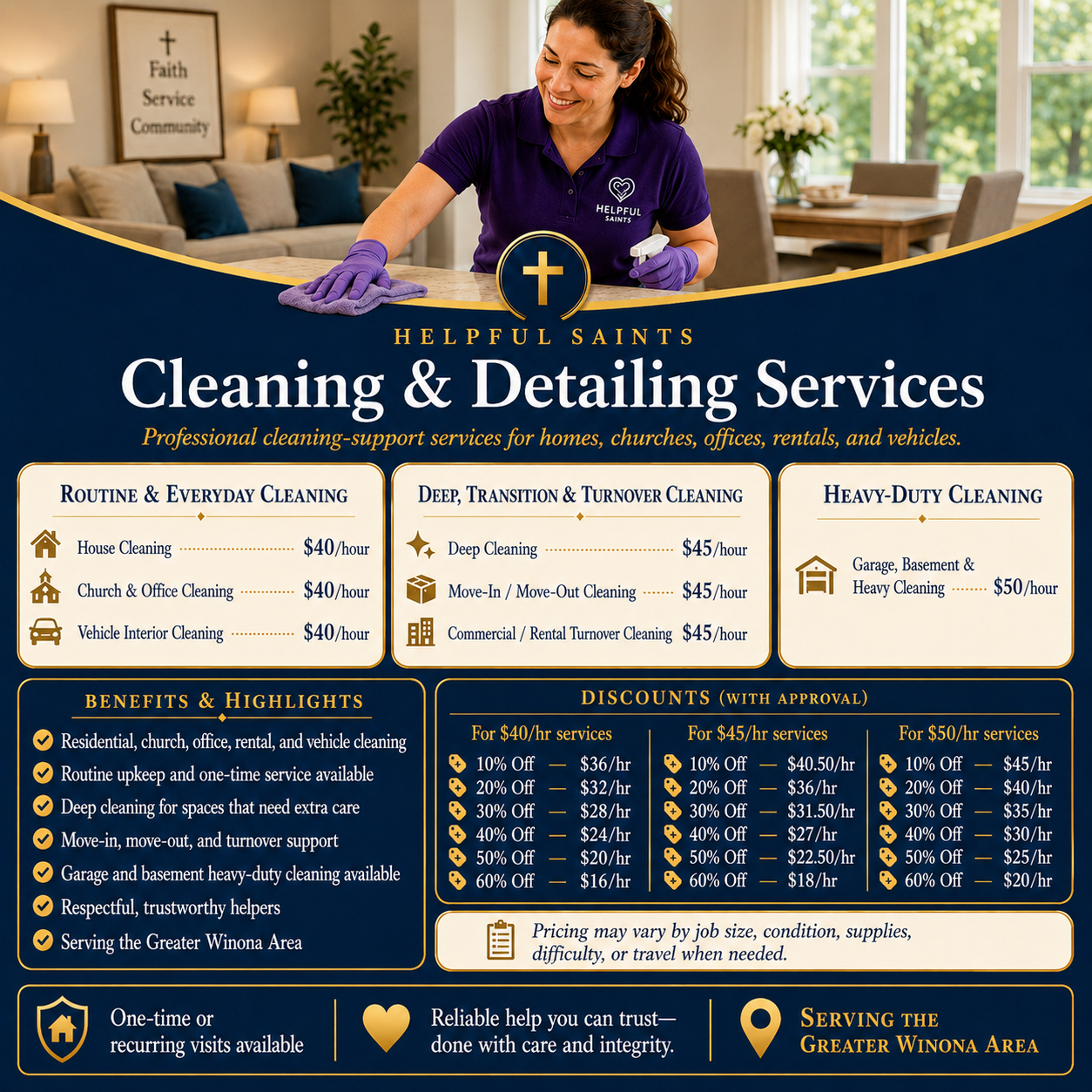 Helpful Saints Winona MN – List of Services and Price Guide – Cleaning Detailing Square