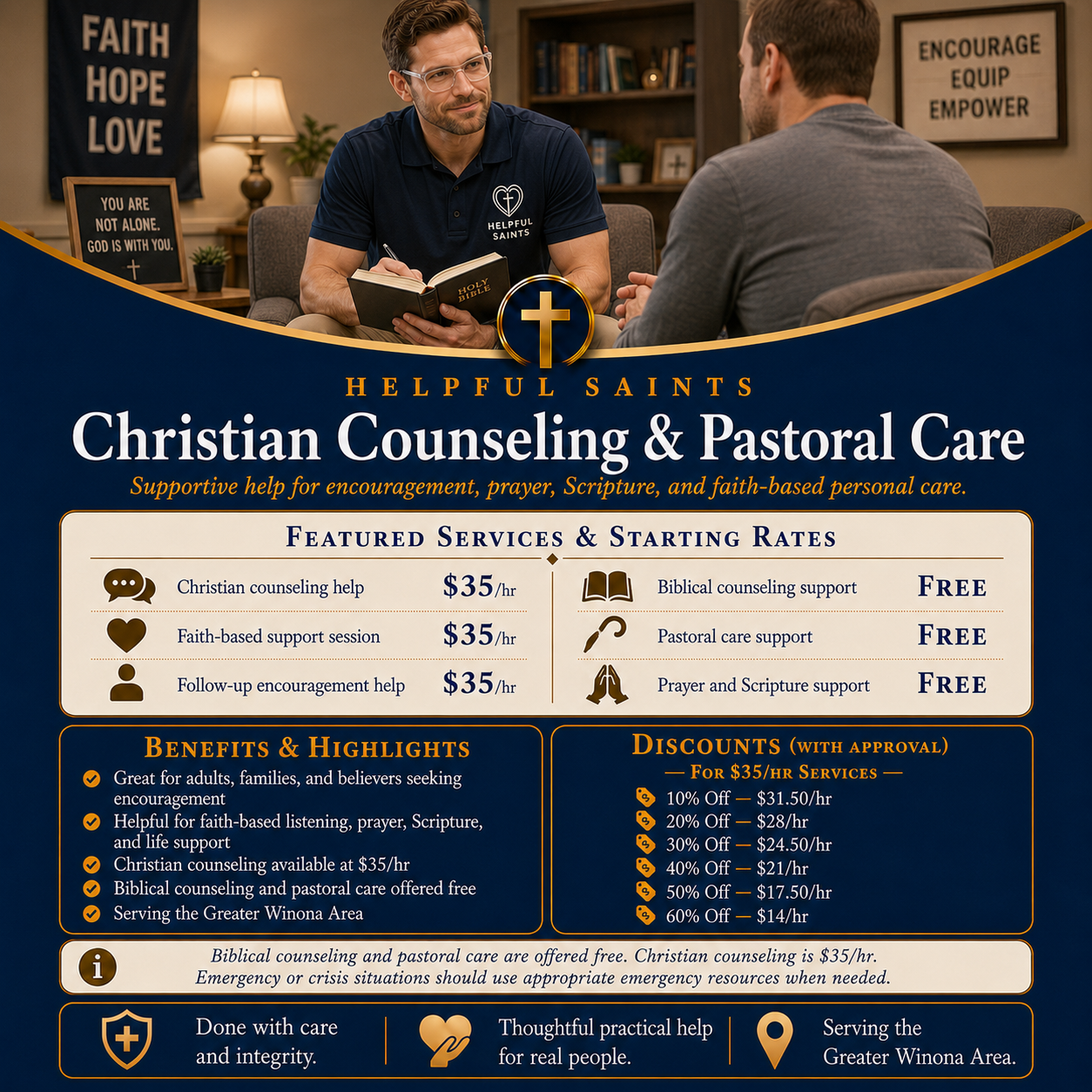 Helpful Saints Winona MN – List of Services and Price Guide – Counseling 1