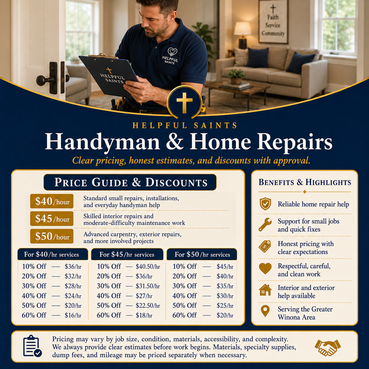 Helpful Saints Winona MN – List of Services and Price Guide – Handy 1