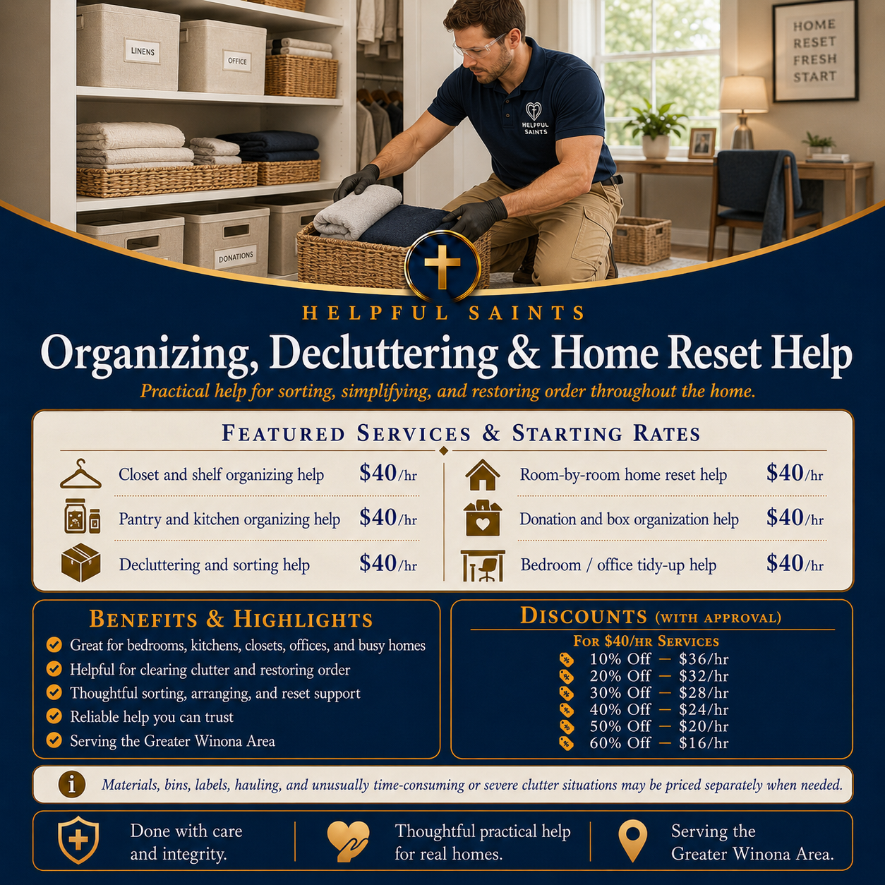 Helpful Saints Winona MN – List of Services and Price Guide – Organizing 1