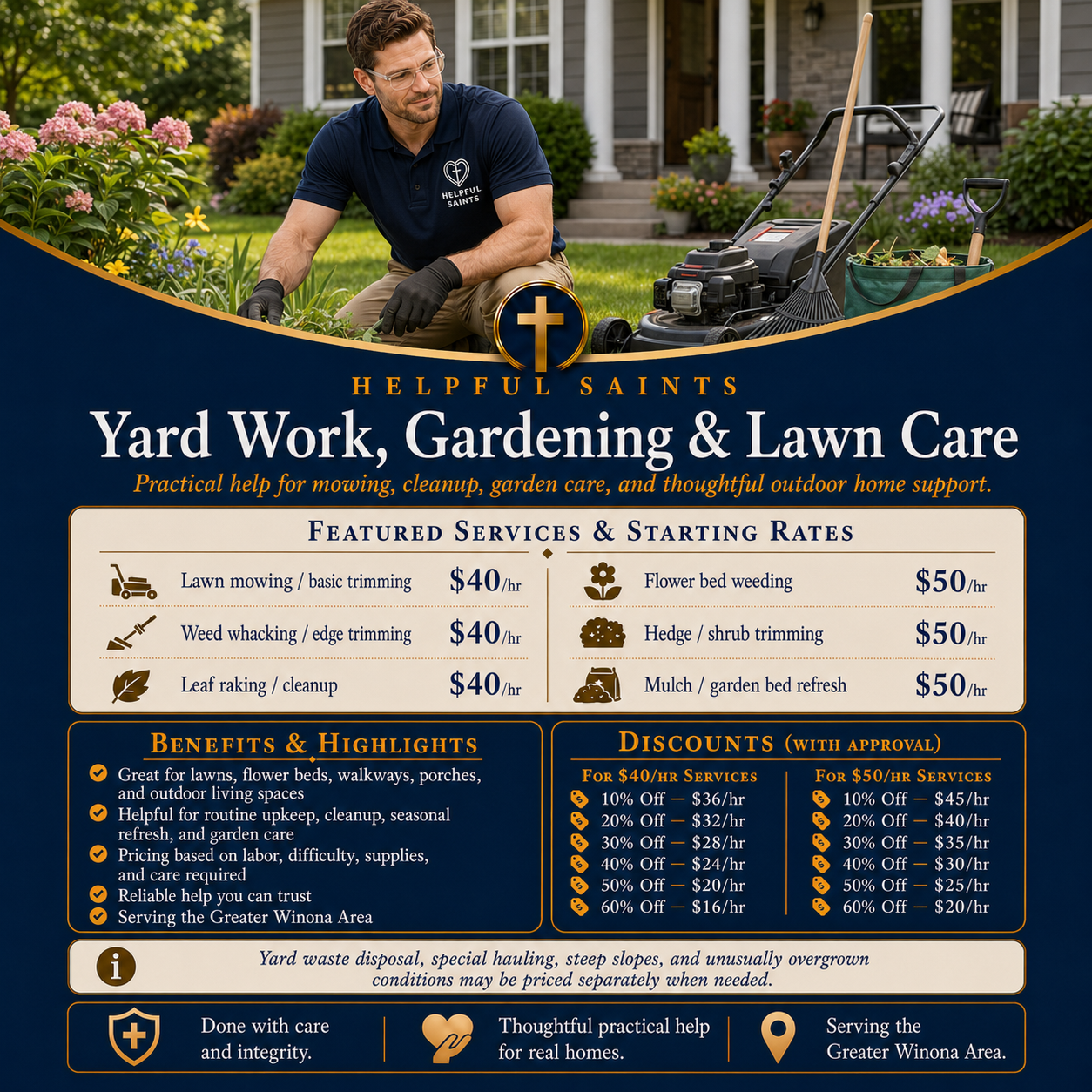 Helpful Saints Winona MN – List of Services and Price Guide – Yard Work 1