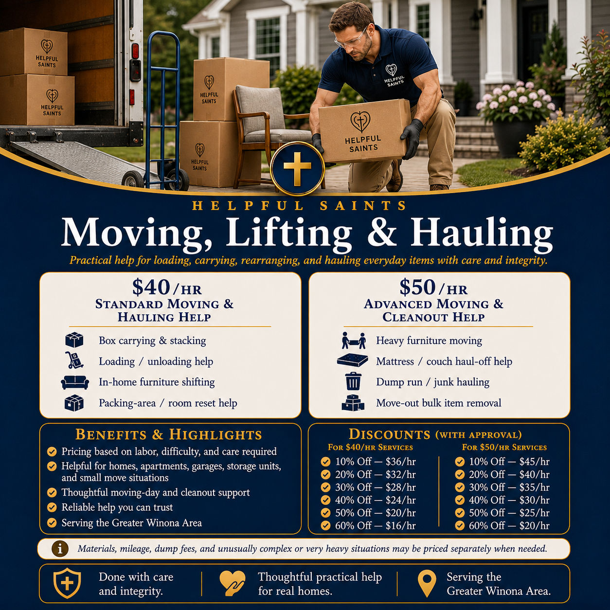 Helpful Saints Winona MN – List of Services and Price Guide – Moving 1
