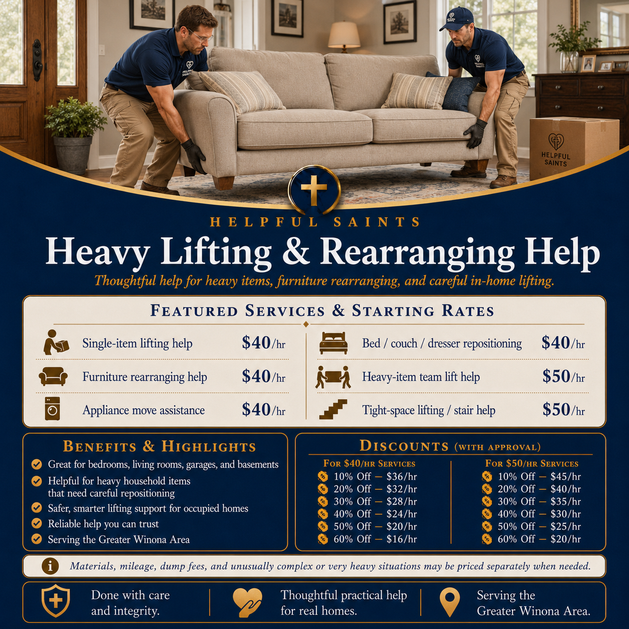 Helpful Saints Winona MN – List of Services and Price Guide – Moving 4