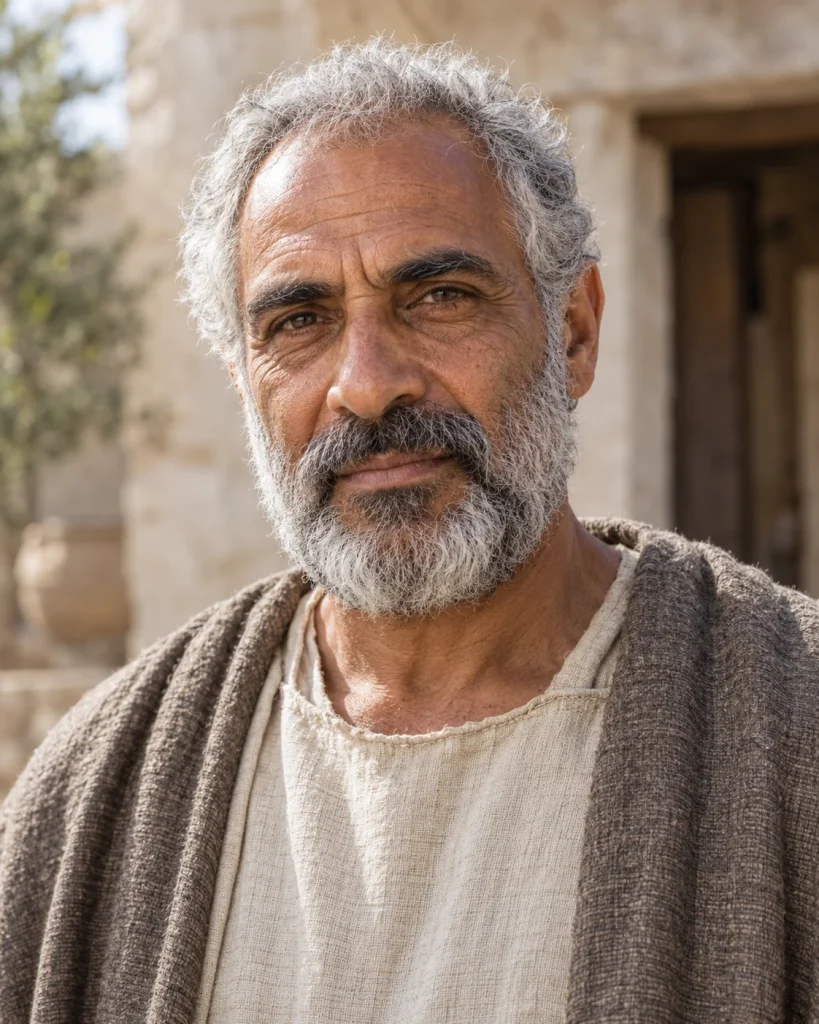 Photorealistic artistic reconstruction of Ananias of Damascus in historically informed first-century clothing.