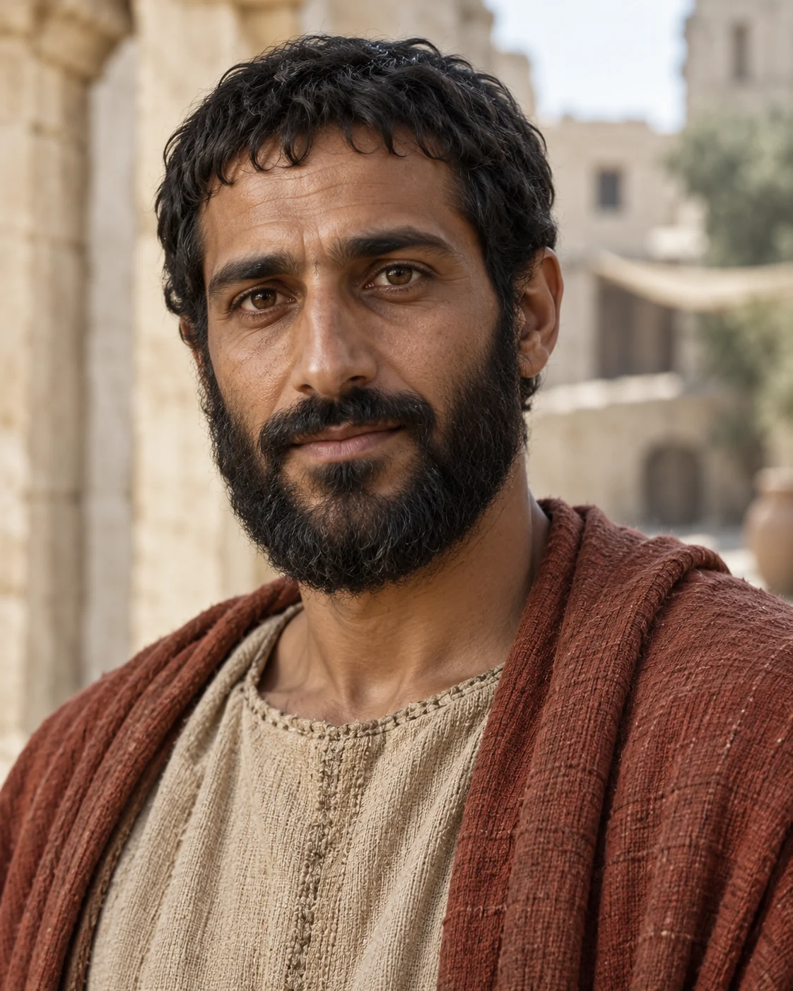 Photorealistic artistic reconstruction of Bartholomew in historically informed first-century clothing.
