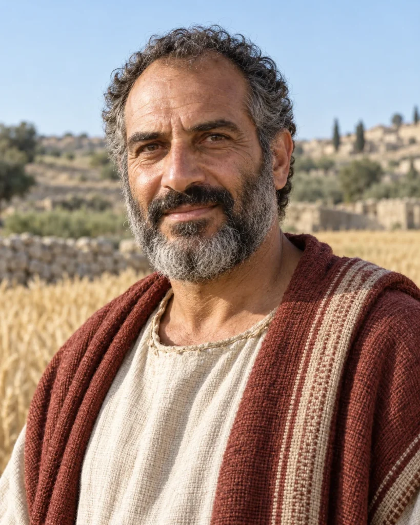 Photorealistic artistic reconstruction of Boaz in historically informed clothing appropriate to the selected narrative setting.