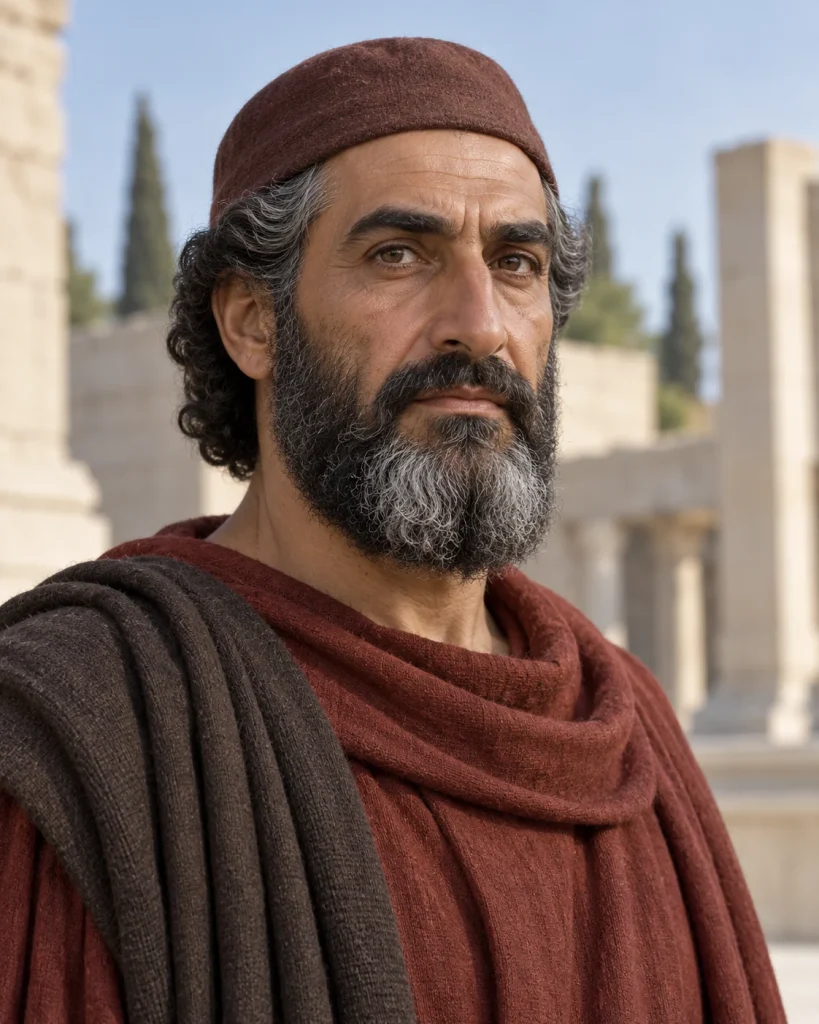 Photorealistic artistic reconstruction of Cyrus the Great; face and clothing details are uncertain.