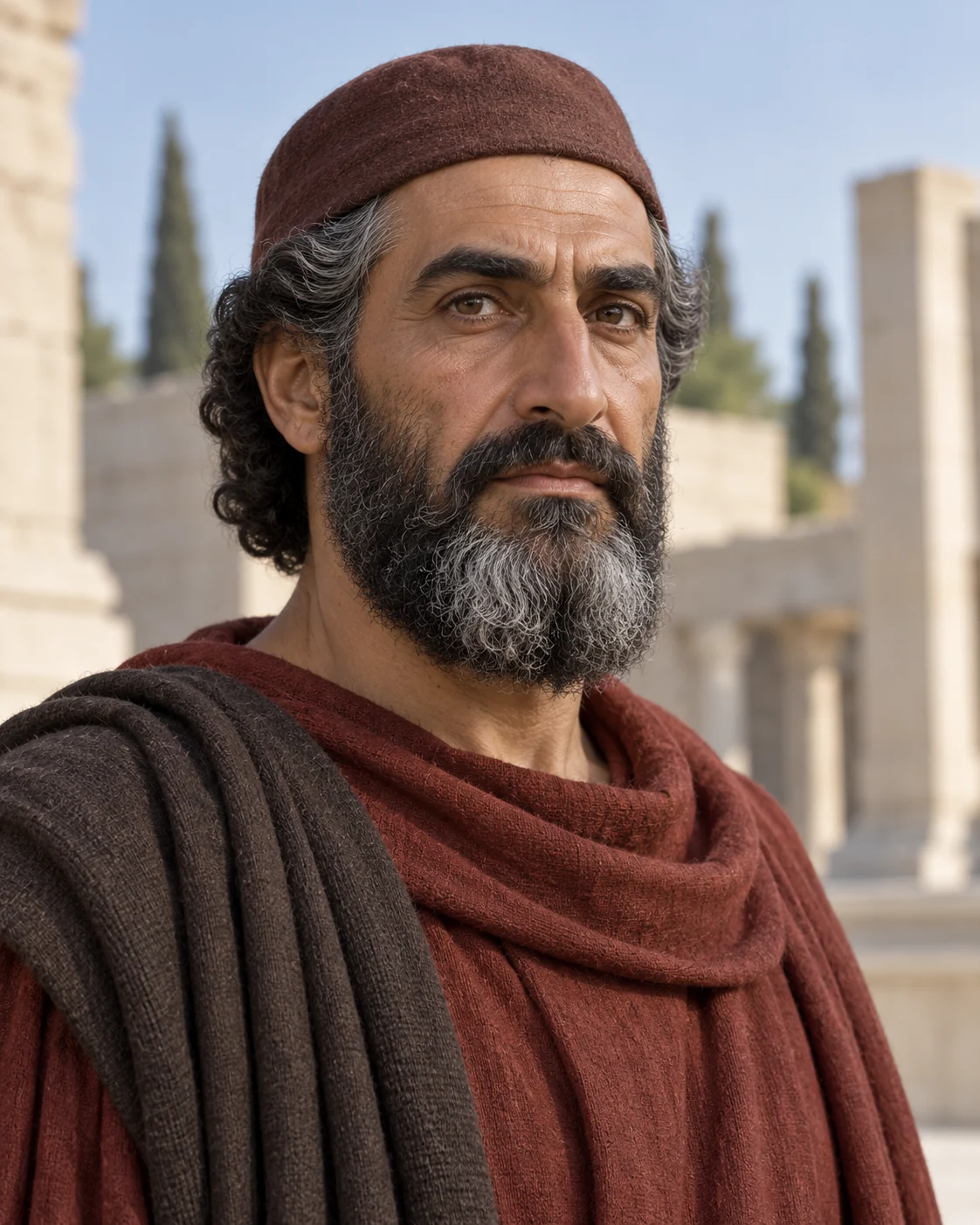 Photorealistic artistic reconstruction of Cyrus the Great; face and clothing details are uncertain.