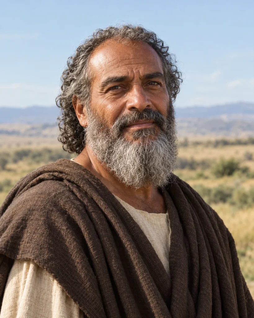 Photorealistic artistic reconstruction of Enosh in a plainly clothed narrative setting; appearance unknown.