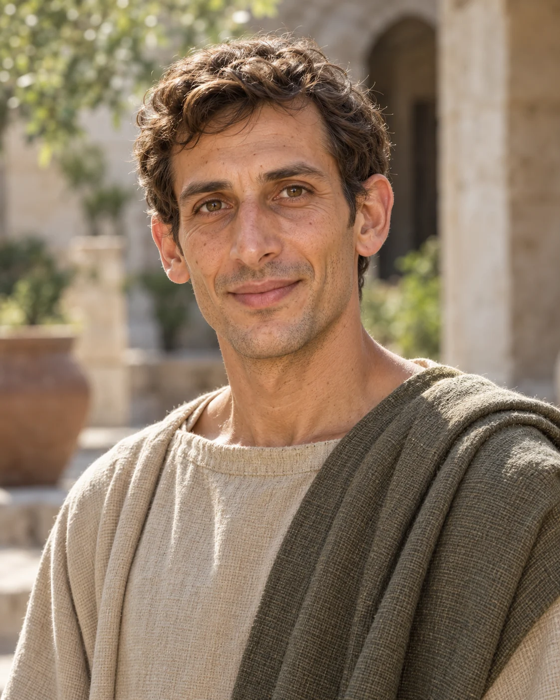 Photorealistic artistic reconstruction of Epaphroditus in historically informed first-century clothing.
