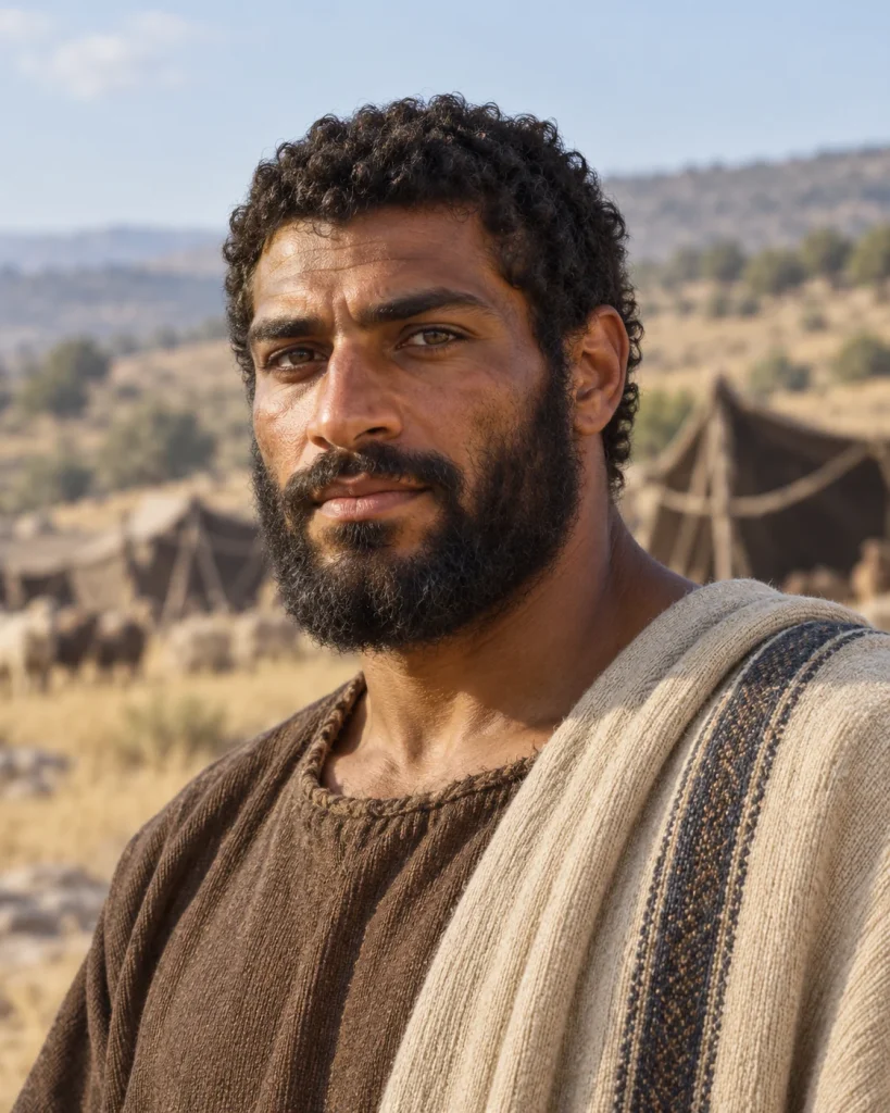 Photorealistic artistic reconstruction of Gad son of Jacob, son of Jacob, in plain historically informed pastoral clothing.