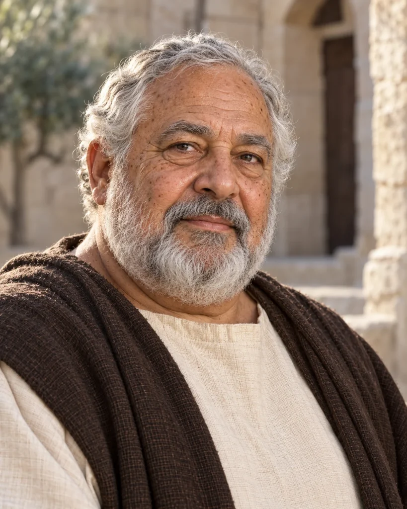 Photorealistic artistic reconstruction of Gamaliel in historically informed period clothing.