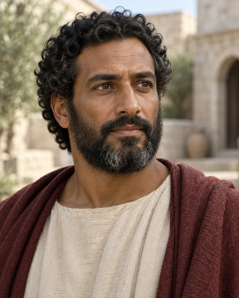 Photorealistic artistic reconstruction of Hezekiah; exact appearance and garment details are uncertain.