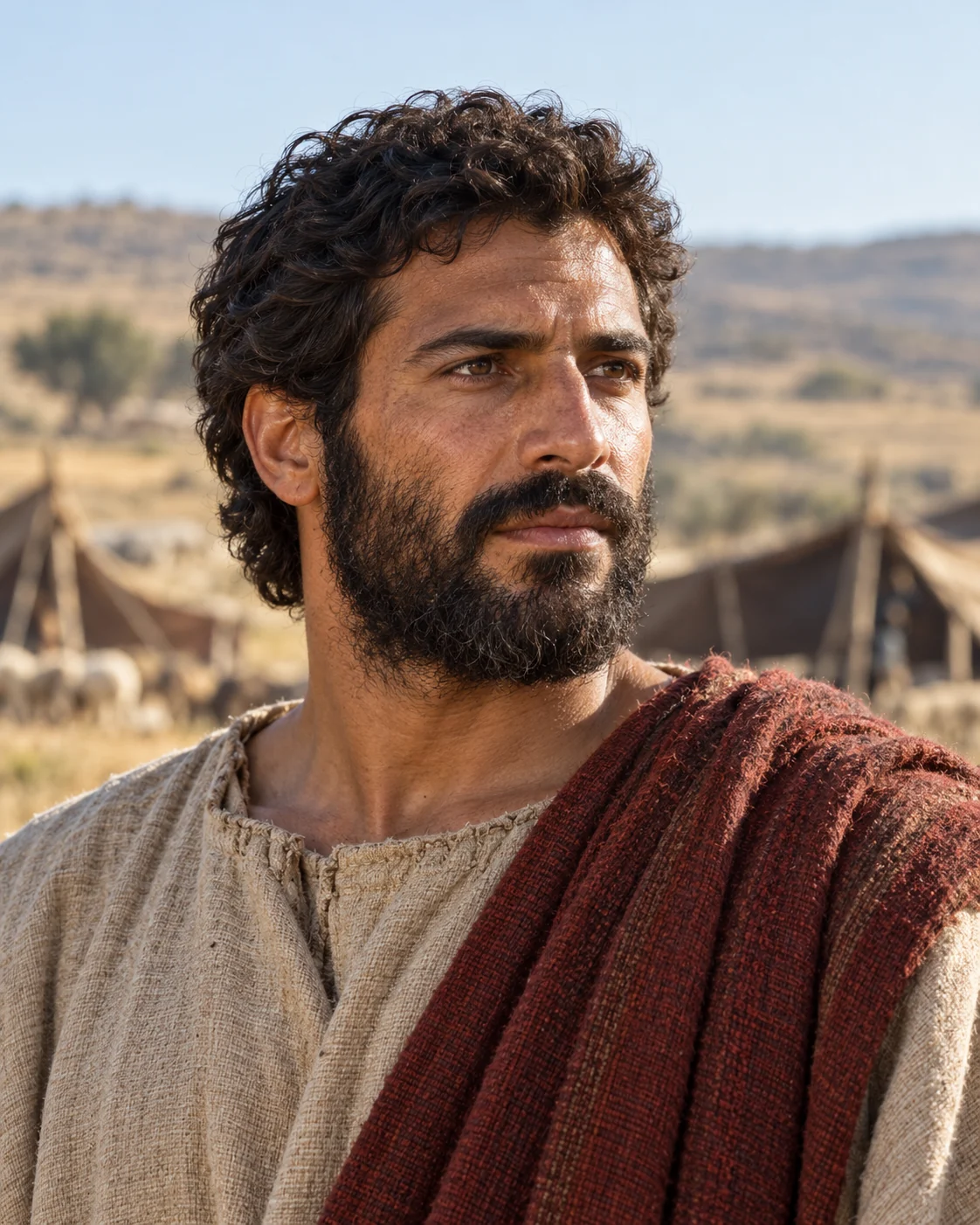 Photorealistic artistic reconstruction of Judah son of Jacob, son of Jacob, in plain historically informed pastoral clothing.