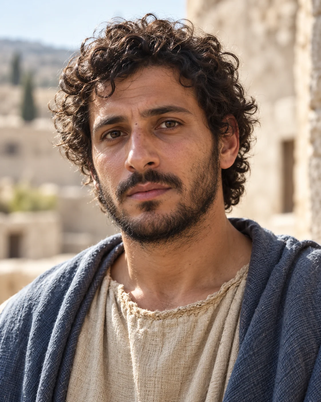 Photorealistic artistic reconstruction of Judas Iscariot in historically informed first-century clothing.