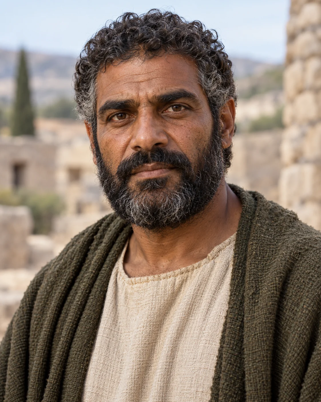 Photorealistic artistic reconstruction of Korah (son of Izhar); exact appearance and garment details are uncertain.