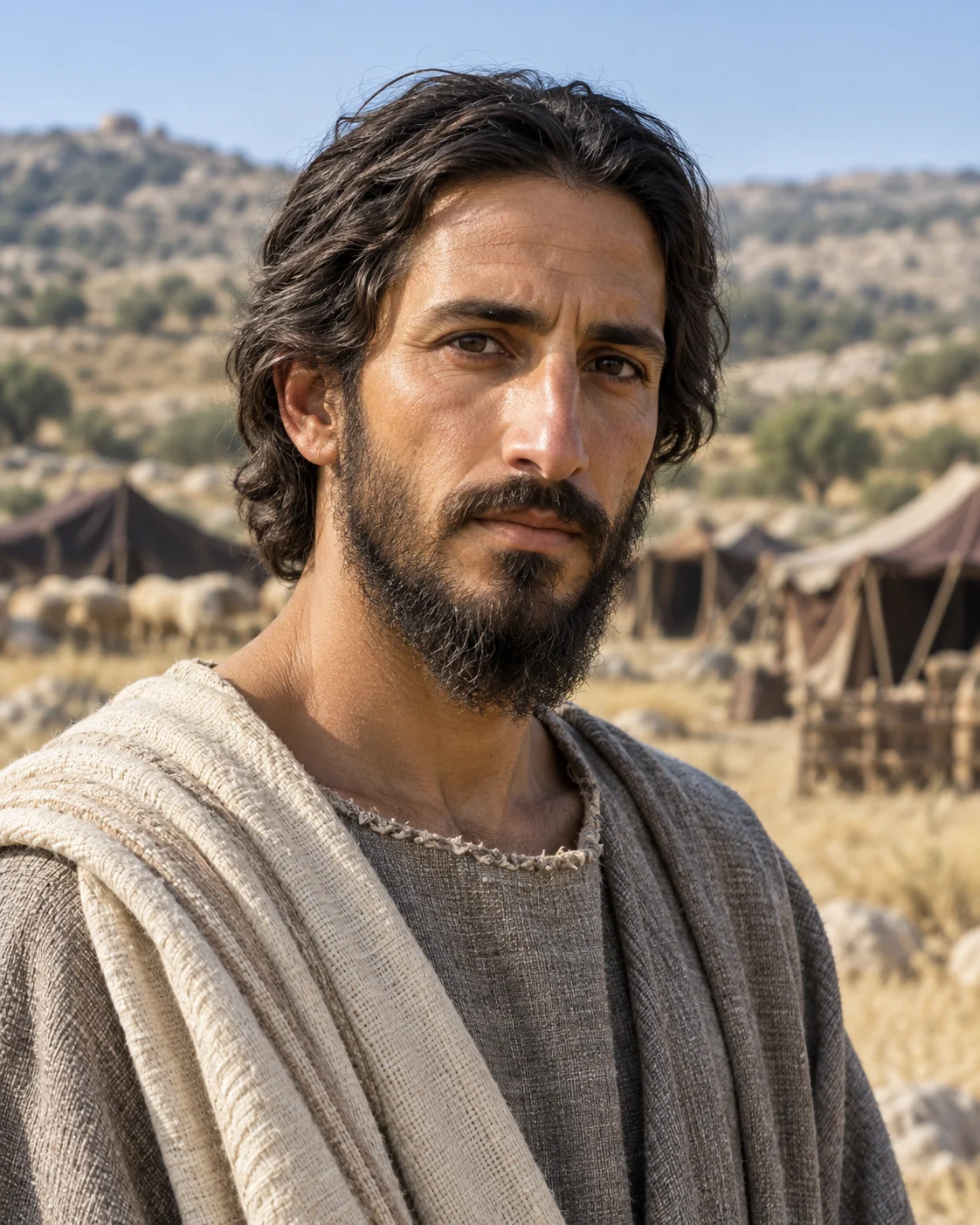 Photorealistic artistic reconstruction of Levi son of Jacob, son of Jacob, in plain historically informed pastoral clothing.