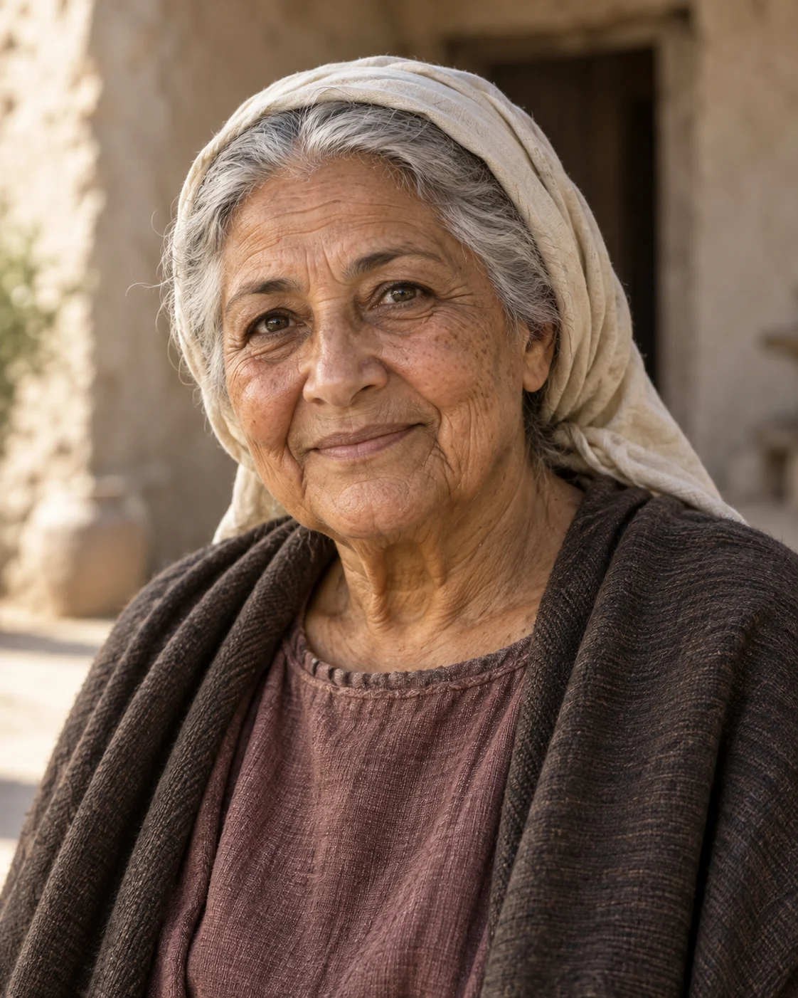 Photorealistic artistic reconstruction of Lois in historically informed first-century clothing.