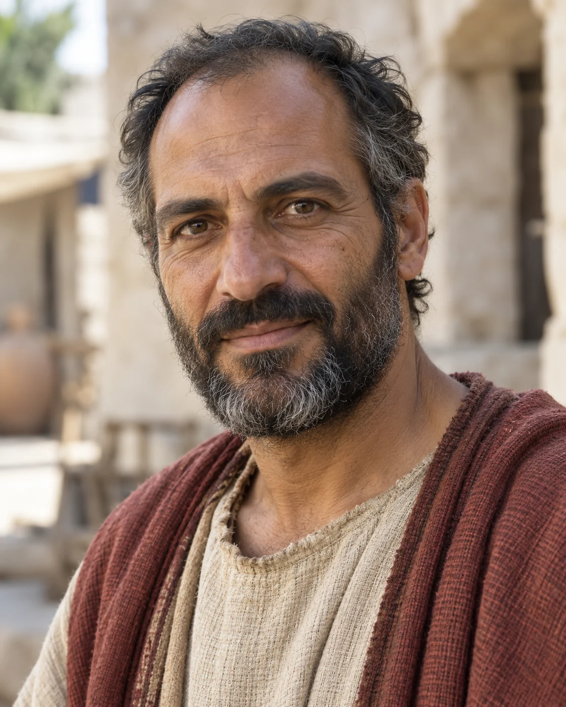 Photorealistic artistic reconstruction of Matthias in historically informed first-century clothing.