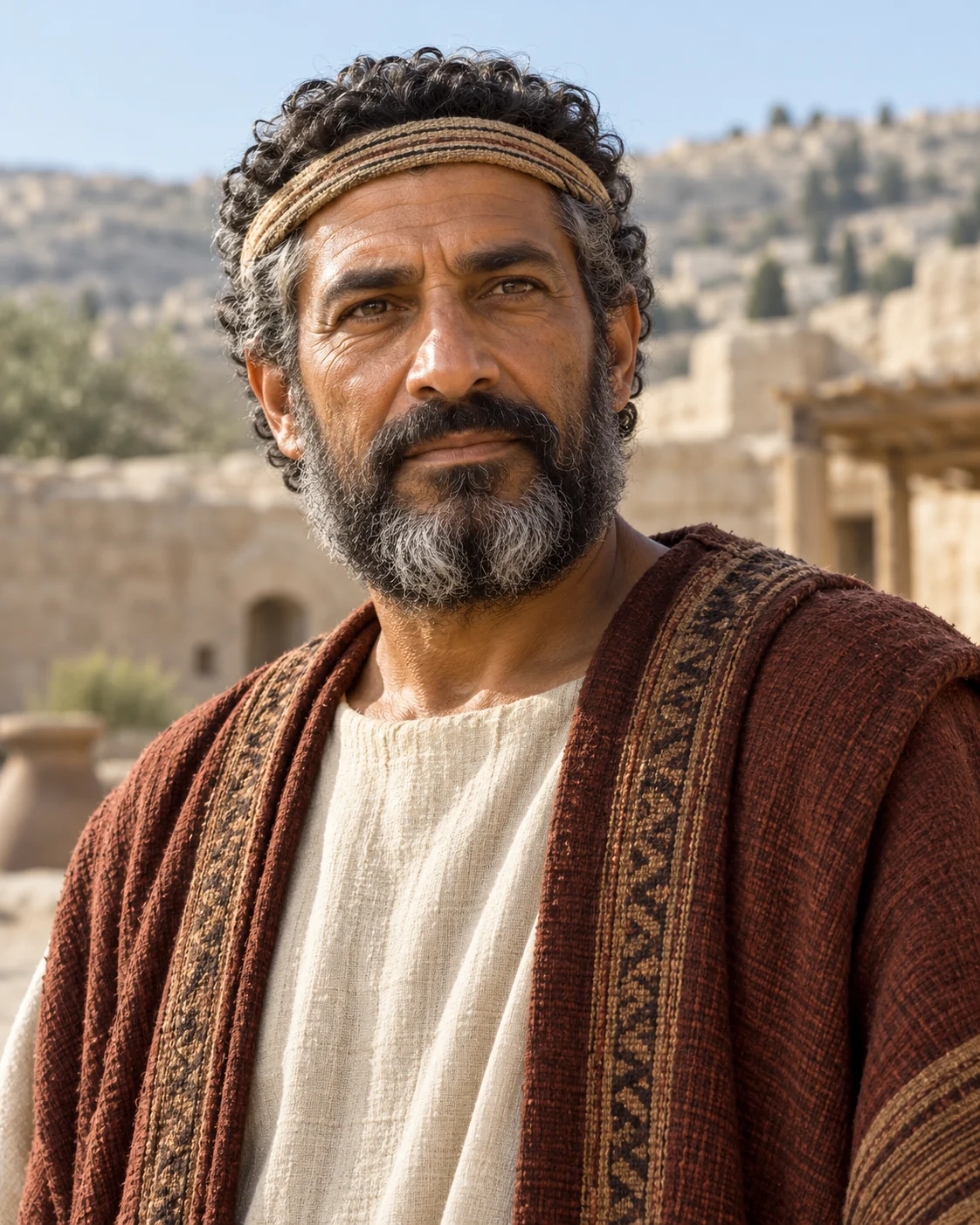 Photorealistic artistic reconstruction of Melchizedek in historically informed clothing appropriate to the selected narrative setting.