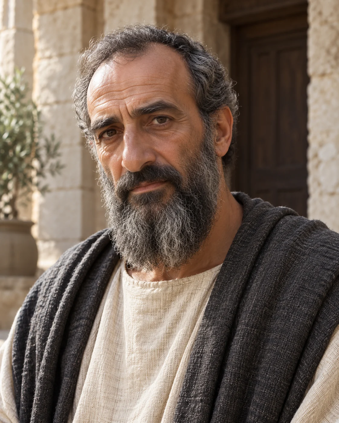 Photorealistic artistic reconstruction of Nicodemus in historically informed first-century clothing.