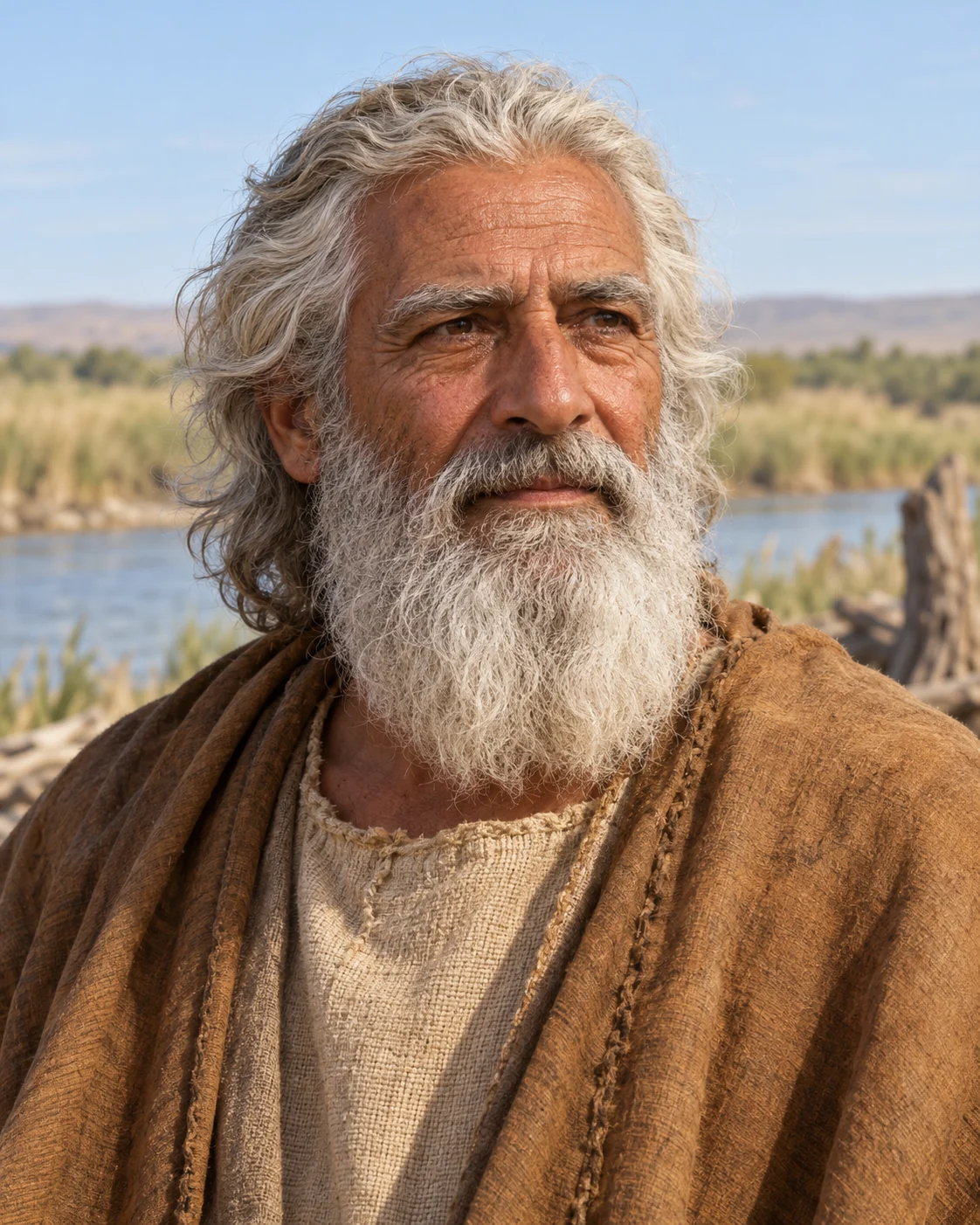 Photorealistic artistic reconstruction of Noah in a plainly clothed narrative setting; appearance unknown.