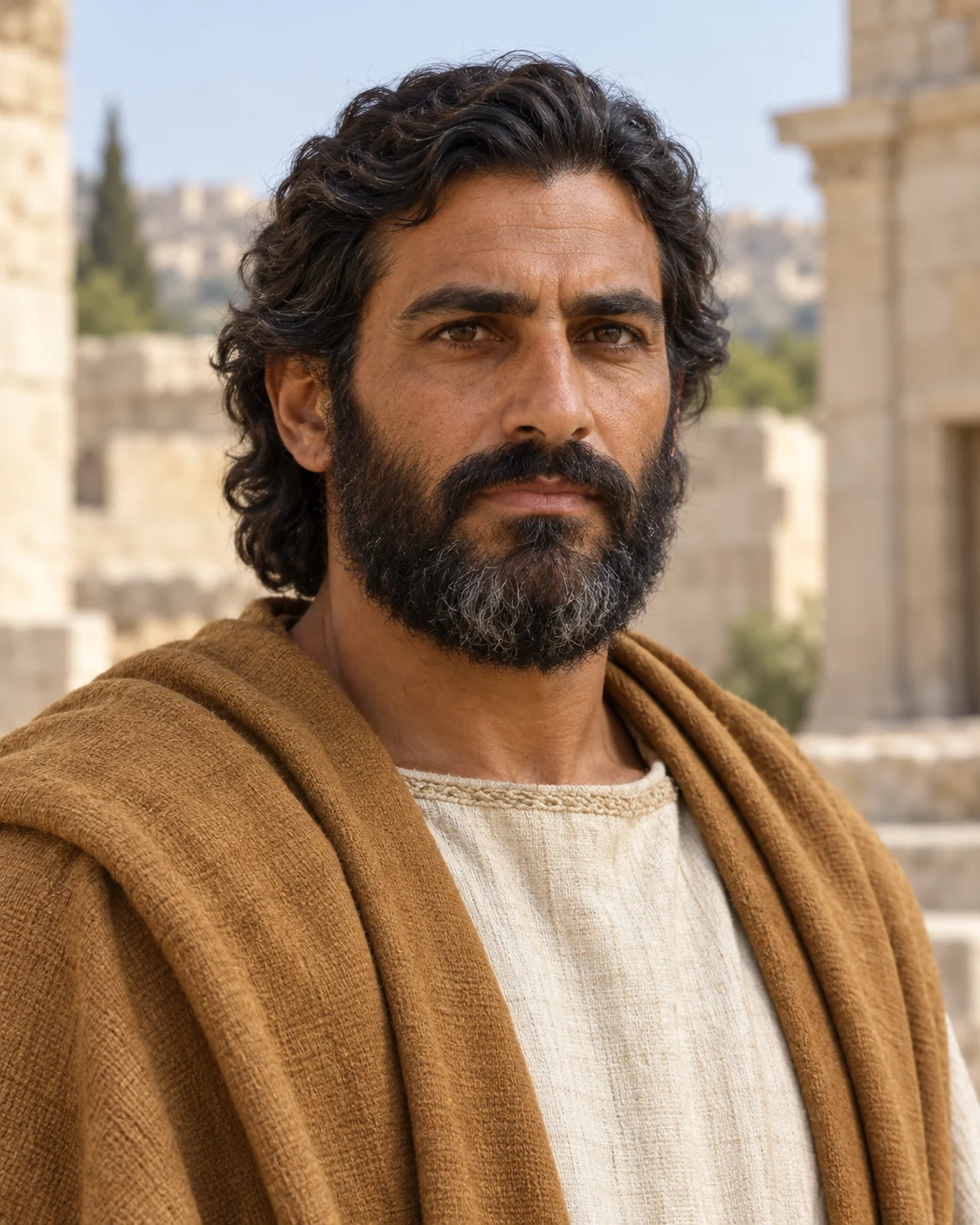 Photorealistic artistic reconstruction of Zerubbabel; face and clothing details are uncertain.